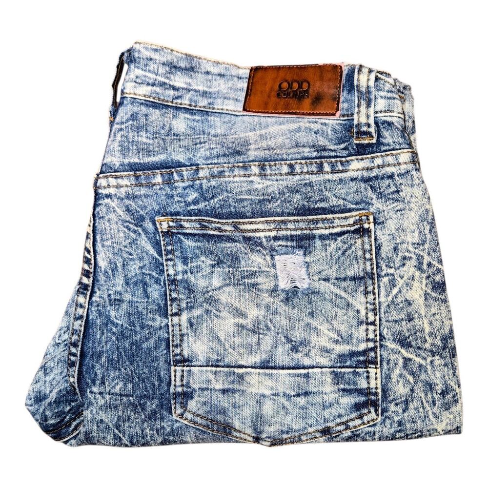 Odd Culture Distressed Jeans Mens 34X32 Cotton Denim Straight 5Pocket Blue Wash